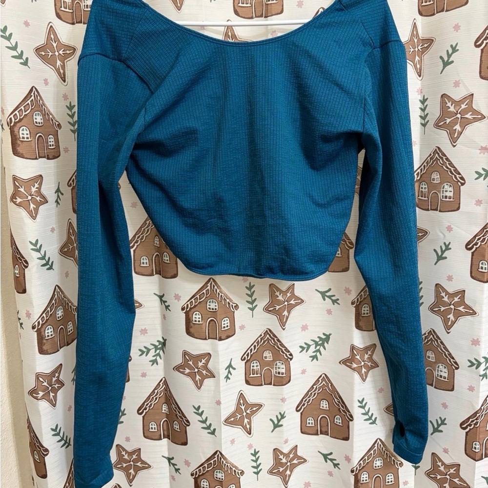JoyLab Teal Ribbed Twist-Front Crop Top - Picture 5 of 5